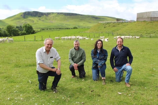 Members of the East Wicklow group, who recently visited the Ballygally farm of Campbell Tweed: Left to right, Campbell Tweed, Nigel Snell, Katy Martin and Tom Stewart