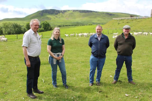 Members of the East Wicklow group, who recently visited the Ballygally farm of Campbell Tweed: Left to right, Campbell Tweed, Lucy Tottenham, Ian Lazenby and Rod Wrenn