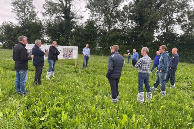 John Egerton, John Gilliland, Rachel Cassidy and William Egerton speaking one of the groups at the recent ARCZero farm walk