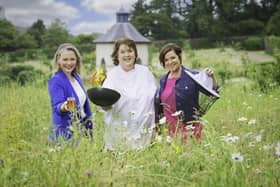 Head of Hillsborough Castle, Laura McCorry is pictured with Chef Paula McIntyre who will headline the chef demo stage at the Hillsborough Honey Fair, with UTV’s Rita Fitzgerald who will host a series of local chefs, returning to create a dish inspired by honey, as the popular event returns for its second year on 6 and 7 August.