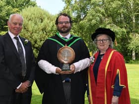 Congratulations to Jamie Gault (Randalstown) who graduated as the top Horticulture Foundation Degree student at the Greenmount Campus Graduation ceremony. Jamie received the Fred Olver Trophy from Roy Lyttle, Guest Speaker (Vice Chairman of the Ulster Farmers’ Union Vegetable Committee, RL Produce) and Professor Curran (Executive Dean, Ulster University).