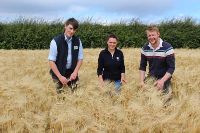 Chatting at the recent Carsehall Farm Open Day: l to r: Christian
Melly, Fane Valley; Chloe Kyle, Yara and Robert Alcorn, Limavady