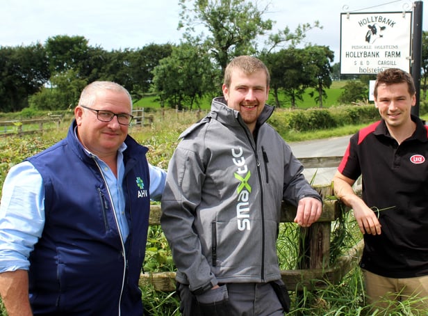 Looking forward to the upcoming AHV Open Day at Hollybank Holsteins l to r: Paul Marrs, AHV; David Cargill (host) and Jacob Irwin, Lely. The event takes place on Wednesday next, July 20th