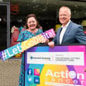 L-R Lesley Johnston (Funding Officer The National Lottery Community Fund) and Dougie King (Head of Fundraising and Communications Action Cancer) pictured outside the Action Cancer Something Different Shop on the Lisburn Road Belfast to mark Action Cancer’s successful bid to the Dormant Accounts Fund NI (delivered by The National Lottery Community Fund with the Department of Finance). Action Cancer has been awarded £93,234 to deliver the ‘Let’s Go Digital Project’ which seeks to bring digital transformation to the whole organisation over the next year, positively impacting upon the charity’s services, fundraising and retail departments.