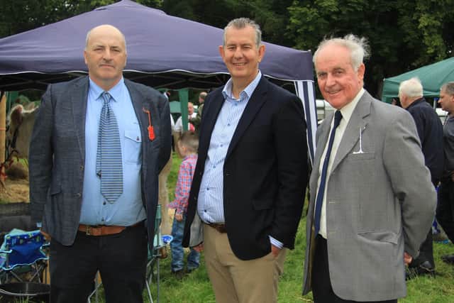 Agriculture Minister Edwin Poots was welcomed to the Randox Antrim Show, held at Shane's Castle, by chairman George Robson, and James Clements. Picture: Julie Hazelton