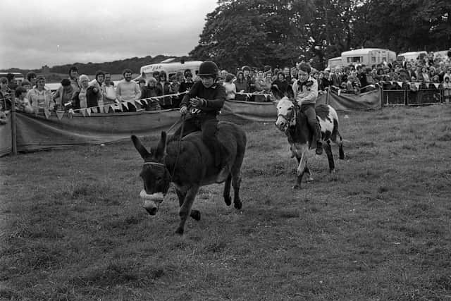 Donald Ross on Lucky win the 2.45pm at the Portaferry Gala Bass Donkey Derby in July 1981. Picture: News Letter archives