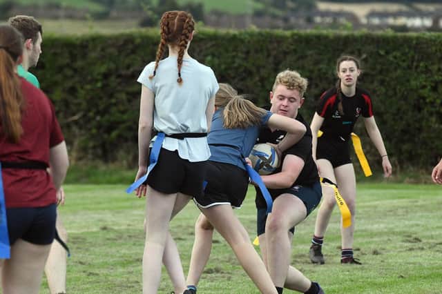 Lisbellaw YFC and Randalstwon YFC in action in the 2022 YFCU tag rugby junior final at Dromore Rugby Club, Co Down