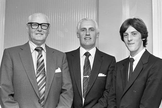 Greenmount Agricultural and Horticultural College prize day, June 1982: Three generations of Greemount students, Mr Harry Flack from Tandragee, Co Armagh, with his son William and grandson Peter, who received his award at the prizegiving. Picture: Farming Life/News Letter archives
