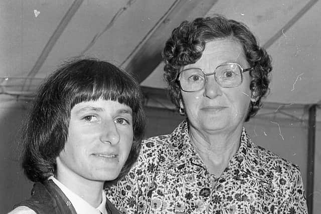 Mrs Rosemary Dickson, who scored outstanding successes at Greenmount College, with her mother, Mrs Irene McGee from Co Cork, pictured at the college presentation of awards at the end of June 1982. Picture: Farming Life/News Letter archives