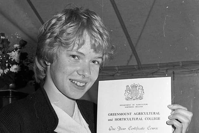 Greenmount Agricultural and Horticultural College prize day, June 1982: Miss Caroline Hamilton from Doagh, Co Antrim, who headed the horticulture section at Greenmount with distinction. Picture: Farming Life/News Letter archives