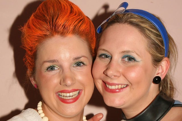 Barbra McFetridge and Rachel Morrow dressed as Betty and Wilma from the Flintstones during Garvagh YFC disco in the Imperial Hotel, Garvagh, in 2007. Pic Kevin McAuley