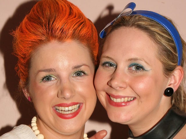 Barbra McFetridge and Rachel Morrow dressed as Betty and Wilma from the Flintstones during Garvagh YFC disco in the Imperial Hotel, Garvagh, in 2007. Pic Kevin McAuley