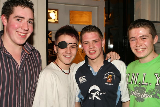David McNaugher, Glen Hebbert, Geoff McNeill and Philip Clyde pictured at Garvagh YFC disco in the Imperial Hotel, Garvagh. Pic Kevin McAuley