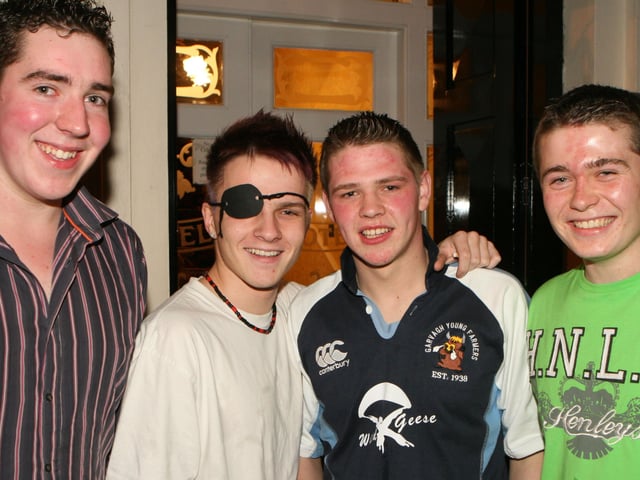 David McNaugher, Glen Hebbert, Geoff McNeill and Philip Clyde pictured at Garvagh YFC disco in the Imperial Hotel, Garvagh. Pic Kevin McAuley