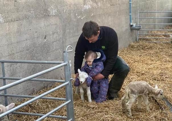 There is a first time for everything! Robin Bell is pictured along with her father Elliot, who is introducing her to a lamb for the first time.