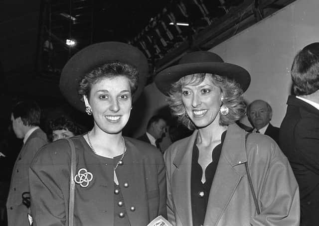 Rhonda Paisley and Cherith Caldwell take a break from the main hall for chat at the Free Presbyterian Church's 40th anniversary celebrations at the King's Hall in March 1991. Picture: News Letter archives