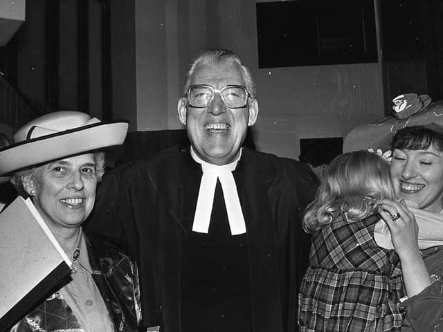 The Reverend Dr Ian Paisley with his wife Eileen, daughter Sharon and shy grand-daughter Lydia at the Free Presbyterian Church's 40th anniversary celebrations at the King's Hall in March 1991. Picture: News Letter archives