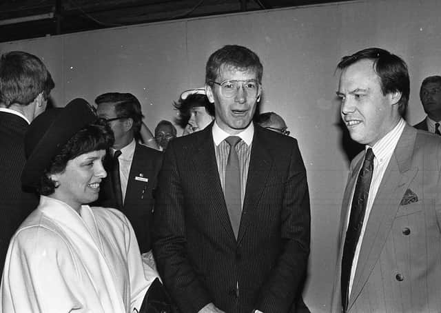 Nigel Dodds, right, with Gregory Campbell and Mrs Diane Dodds at the  Free Presbyterian Church's 40th anniversary celebrations at the King's Hall in March 1991. Picture: News Letter archives