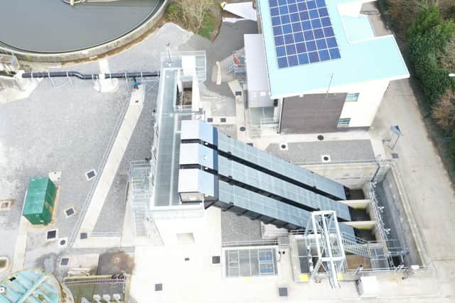 Aerial image of Strabane Wastewater Treatment Works, which is a key site that has been upgraded as part of the EU-funded INTERREG VA SWELL project.