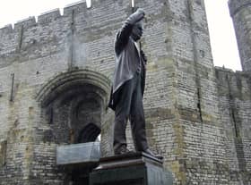 David Lloyd George statue next to Caernarfon Castle, Wales