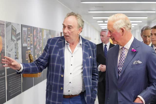 Founder and chairman of Finnebrogue Artisan Denis Lynn takes takes HRH the Prince of Wales on a tour of his business. Photo by Aaron McCracken