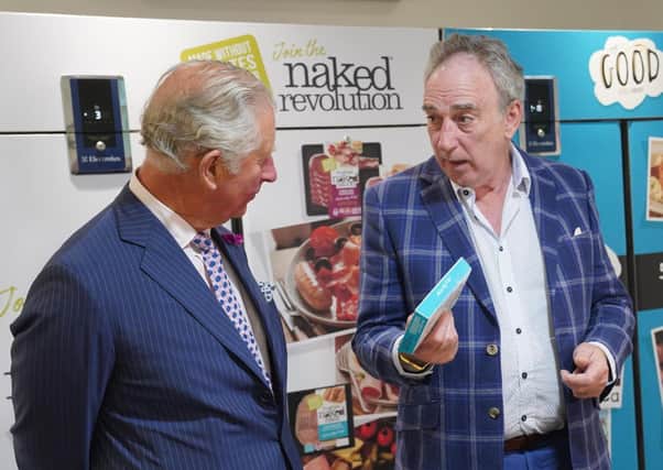 HRH Prince of Wales samples some of the products from the Good Little Company along with Denis Lynn from Finnebrogue during a visit to the Downpatrick artisan company in 2019. Photo by Aaron McCracken