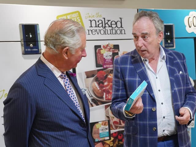 HRH Prince of Wales samples some of the products from the Good Little Company along with Denis Lynn from Finnebrogue during a visit to the Downpatrick artisan company in 2019. Photo by Aaron McCracken
