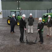 Pictured at the site of John Deere and ProVQ’s new Apprentice Training Centre are (rear, left to right) Stuart Jones and James Haslam of ProVQ, Allan Cochran of John Deere and (front left & right) third year Turf Tech apprentice Sean Richardson of dealer Tuckwells at Ardleigh with John Deere work experience placement student Harriet Stephenson