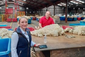 Jayne Harkness-Bones from Crumlin, Co Antrim who completed her Level 2 Agriculture Business Operations course in sheep production at Greenmount Campus in March 2021 pictured at her place of work at Ulster Wool in Muckamore.