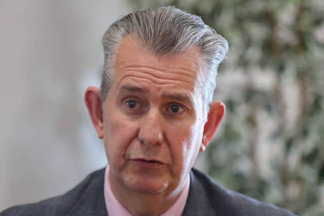 New DUP leader Edwin Poots speaking to PA Media at the party's offices in Stormont Parliament Buildings. Picture date: Tuesday May 18, 2021.