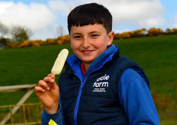 John Og Darragh, who was nominated by Karen McGahan, loves to help out on the farm, enjoying a Dale Farm ice lolly for all his hard work.
