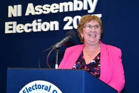 Press Eye - Belfast - Northern Ireland - 3 March 2017 - NI Assembly Election 2017 Count at Banbridge Leisure Centre for Newry & Armagh and Upper Bann constituencies.
Dolores Kelly(SDLP) makes her acceptance speech.
Photo by Tony Hendron / Press Eye.
