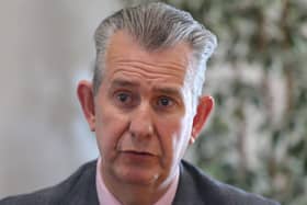 New DUP leader Edwin Poots speaking to PA Media at the party's offices in Stormont Parliament Buildings. Picture date: Tuesday May 18, 2021.
