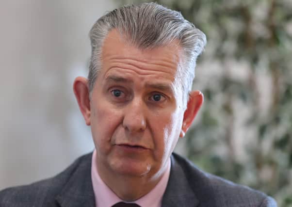 New DUP leader Edwin Poots speaking to PA Media at the party's offices in Stormont Parliament Buildings. Picture date: Tuesday May 18, 2021.