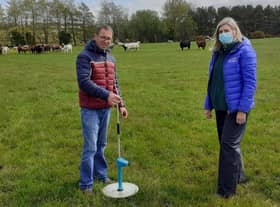 John McHenry from Stranocum , Co Antrim, one of the new Beef Grassland Management Technology Demonstration Farmers, pictured with his CAFRE adviser Rachel Megarrell.