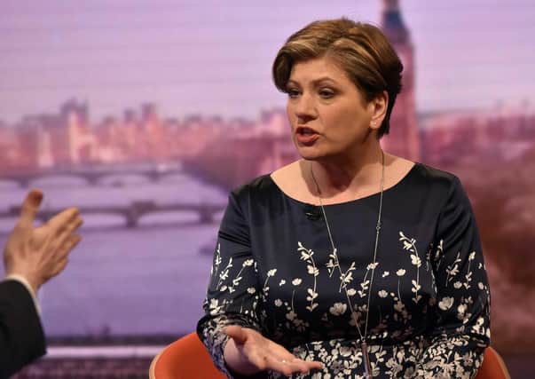 For use in UK, Ireland or Benelux countries only 

EDITORIAL USE ONLY

Handout photo issued by the BBC of Shadow foreign secretary Emily Thornberry appearing on the BBC One current affairs programme, The Andrew Marr Show. PRESS ASSOCIATION Photo. Issue date: Sunday November 27, 2016. Thornberry has said it is "quite difficult" to get past allegations of brutality made against Fidel Castro after Labour leader Jeremy Corbyn praised the revolutionary leader for his "heroism". See PA story POLITICS Castro. Photo credit should read: Jeff Overs/BBC/PA Wire

NOTE TO EDITORS: Not for use more than 21 days after issue. You may use this picture without charge only for the purpose of publicising or reporting on current BBC programming, personnel or other BBC output or activity within 21 days of issue. Any use after that time MUST be cleared through BBC Picture Publicity. Please credit the image to the BBC and any named photographer or independent programme maker, as described in the caption.