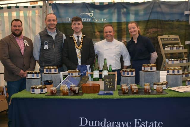 Robert Shannon (left) Kilraughts Club, Chairman of Ballymoney Show committee, Martyn Blair Chairman of the Show Board with Sean Bateson, Mayor of Causeway Coast and Glens Council and Dundarave staff at the 2019 show.