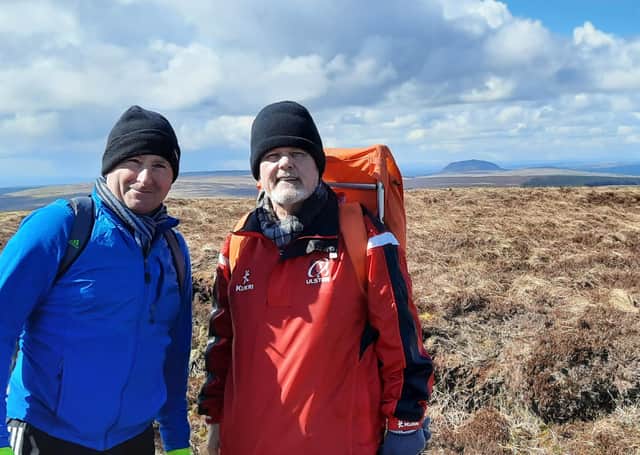 Bob Loade with Allan McCullough who supported him through his cancer treatment and recovery, at Sallagh Braes, above Larne