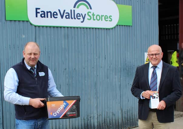 Discussing the benefits of Crystalyx Garlyx l to r: Matthew Cunning manager of the Fane Valley Ballymena/Seven Towers store in Co Antrim and David Morgan, Caltech Crystalyx