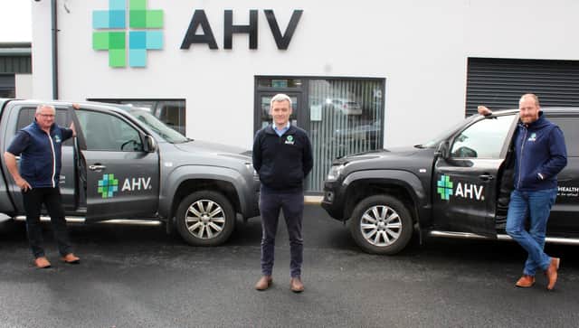 AHV managing director Adam Robinson (centre) with territory mangers Paul Marrs (left) and George Sherlock (right)