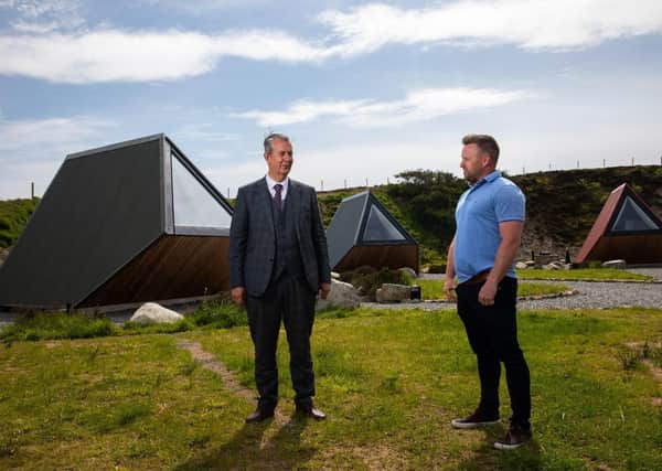 Rural Affairs Minister Edwin Poots MLA pictured with Michael Quinn of Sperrin View Glamping. The Company received financial assistance of £30,000 from DAERA’s Rural Business Investment Scheme towards the purchase of four new glamping pods.