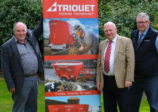 Holstein NIâ€TMs Gaston Wallace, left, and club secretary John Martin, right, confirm sponsorship of the herds inspection the competition with Padraig Oâ€TMKane, Trioliet area sales manager Ireland, Picture: Columba Oâ€TMHare