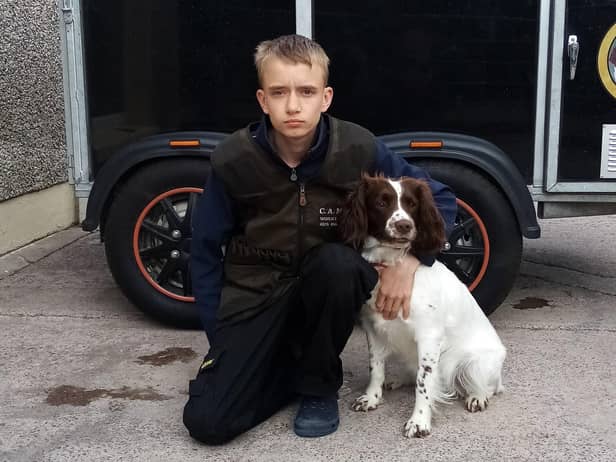 Christopher Kane from Fivemiletown and his dog Heather. Christopher and his family are very concerned about new EU requirements to worm Heather every time he takes her to competitions in England.