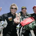 The IOM TT Superstock winner in 2007 was Bruce Anstey. He is pictured with his Northern Ireland Relentless TAS Suzuki owners Hector and Philip Neill. Picture: Gavan Caldwell/News Letter archives