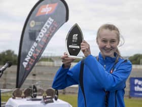 CAFRE student Molly Bradley, Armagh accepts her ‘Overall Outstanding Achiever’ award at ABP’s Angus Youth Challenge’ Award Ceremony at Balmoral Park