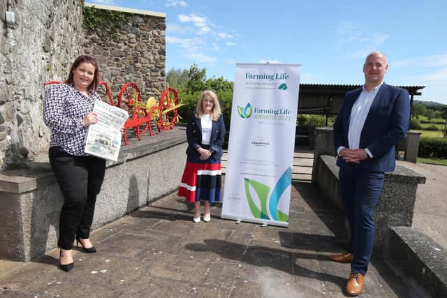 Lenore Rice from Wilson Nesbitt solicitors pictured at the launch of the 10th annual Farming Life awards, in association with Cranswick Country Foods, with Diane Burke, advertising manager, Farming Life, and Gareth Mellon, advertising executive. Picture: Steven McAuley, McAuleymultimedia
