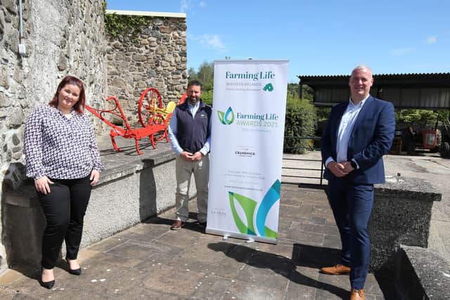 Ross Jamieson from RJ Woodland Services, Director & ForestManager, pictured with Diane Burke and Gareth Mellon from Farming Life.