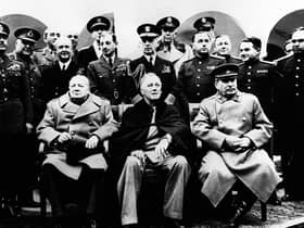 Winston Churchill (left) with Franklin D Roosevelt (centre) and Josef Stalin with their advisers at the Yalta Agreement talks February 1945. The agreement was instrumental to the partitioning of Germany and the inception of the United Nations. Picture: PA News
