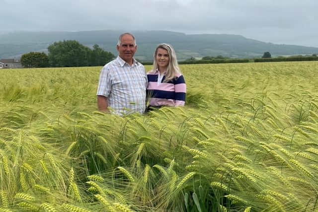 Second place in the 2021 UFU winter barley cereal competition, Boyd and his daughter Alex Kane from the UFU North West Derry Group.