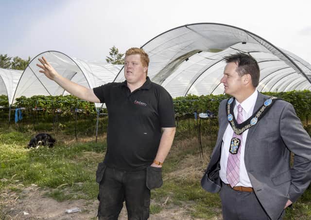 Foxberry Fruit Farm Director, Philip Fox and Lord Mayor of Armagh City, Banbridge and Craigavon, Alderman Glenn Barr.